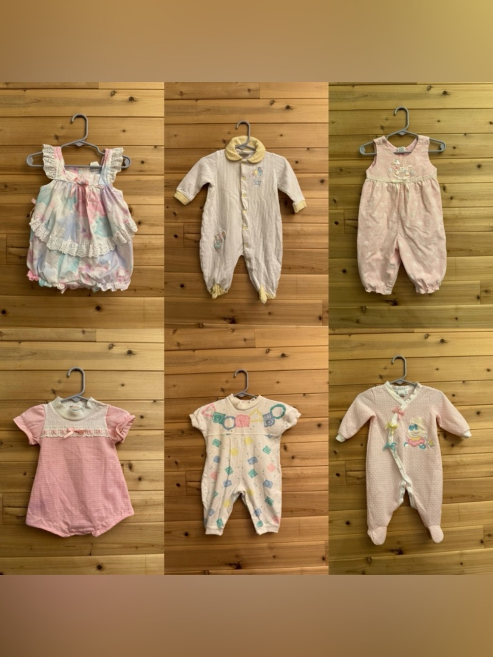 Vintage Bundle 6-9 Months Floral Lace Corduroy Ruffle Footie Onesies Romper